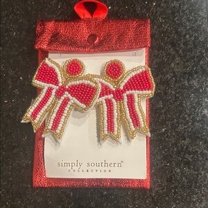 Simply Southern Red and White Beaded Bow Earrings